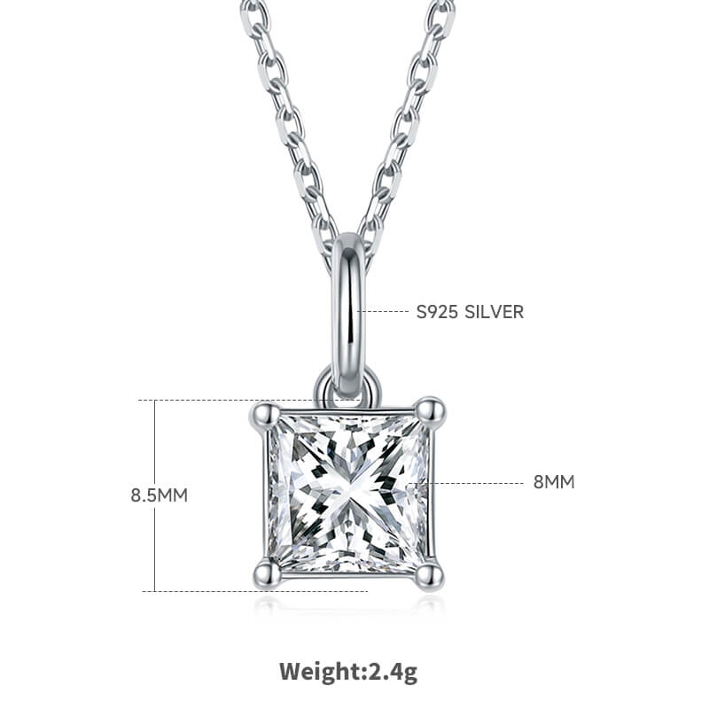 Princess cut solitaire Moissanite pendant necklace