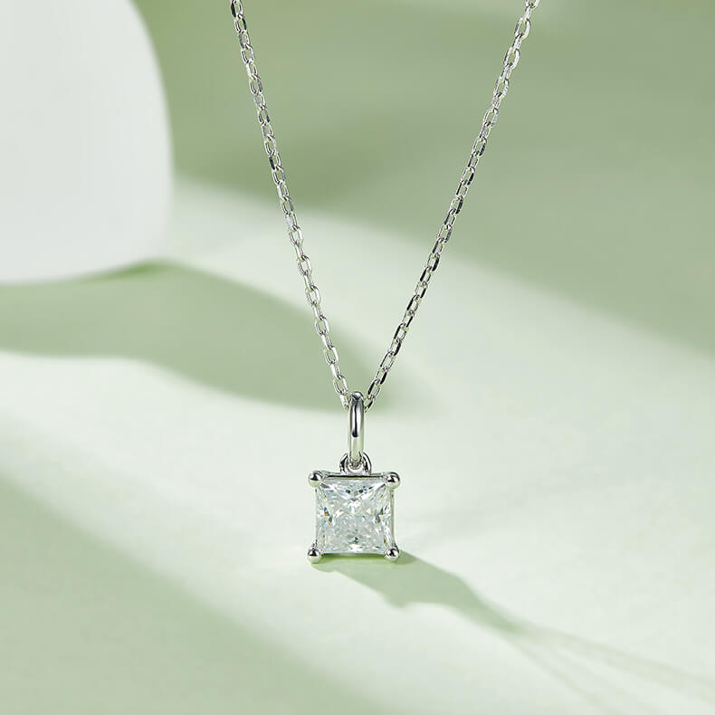 Princess cut solitaire Moissanite pendant necklace