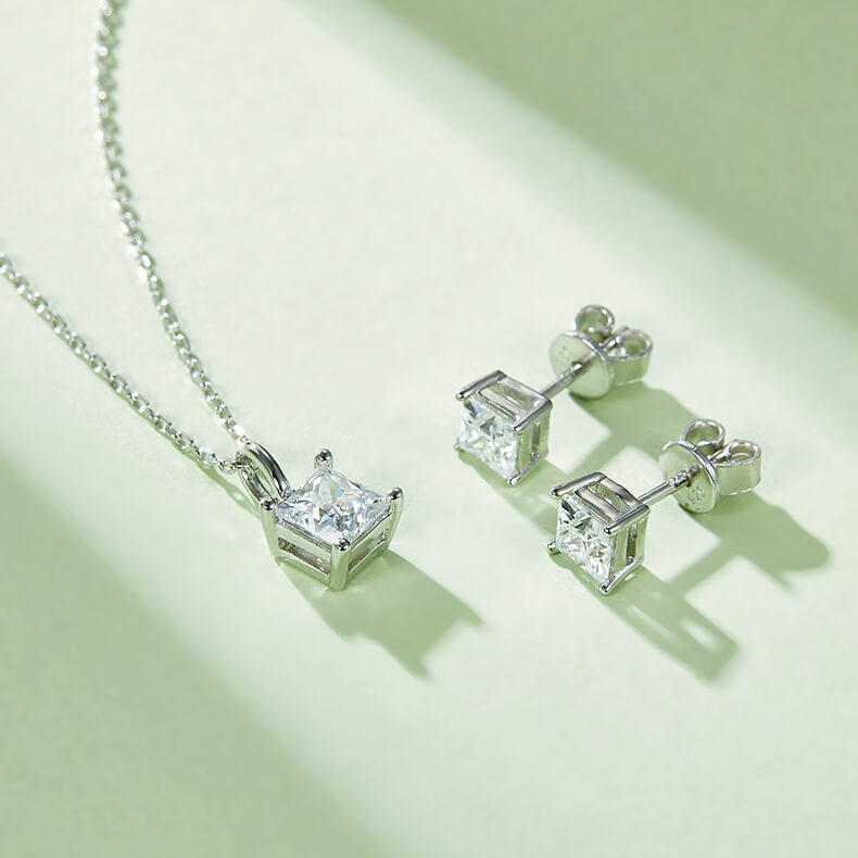 Princess cut solitaire Moissanite pendant necklace