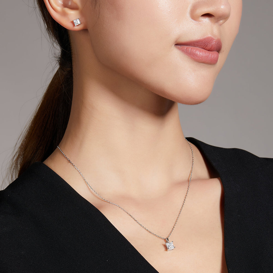 Princess cut solitaire Moissanite pendant necklace