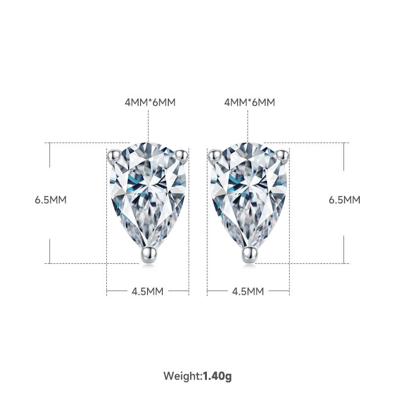 Pear cut solitaire Moissanite earrings stud