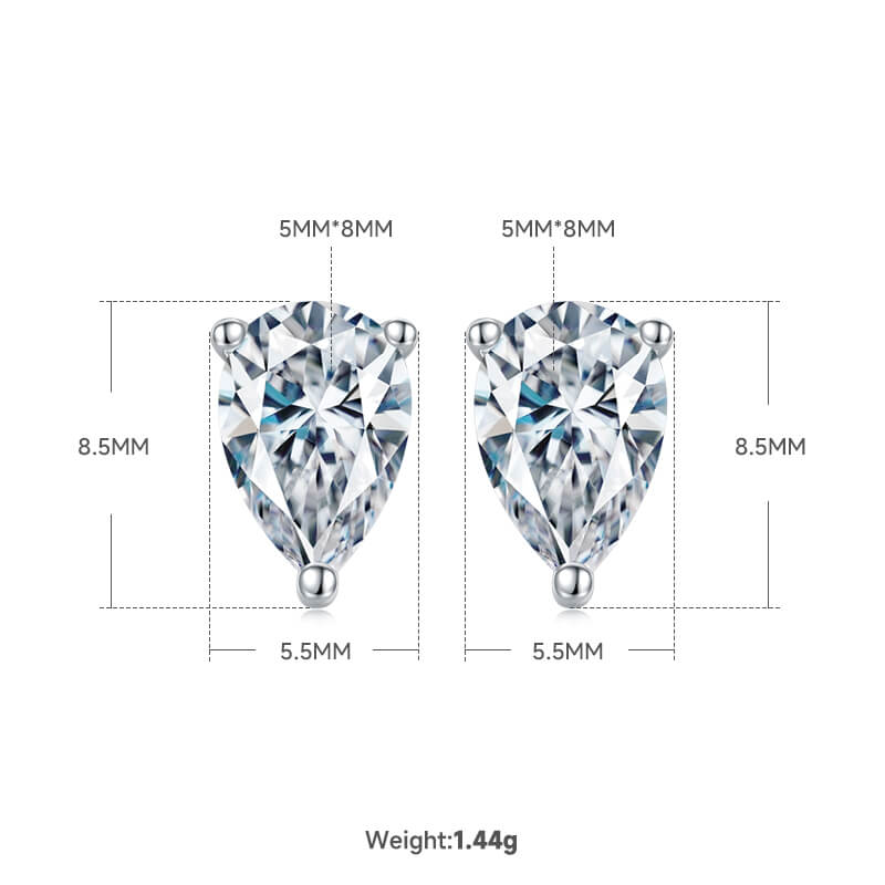 Pear cut solitaire Moissanite earrings stud