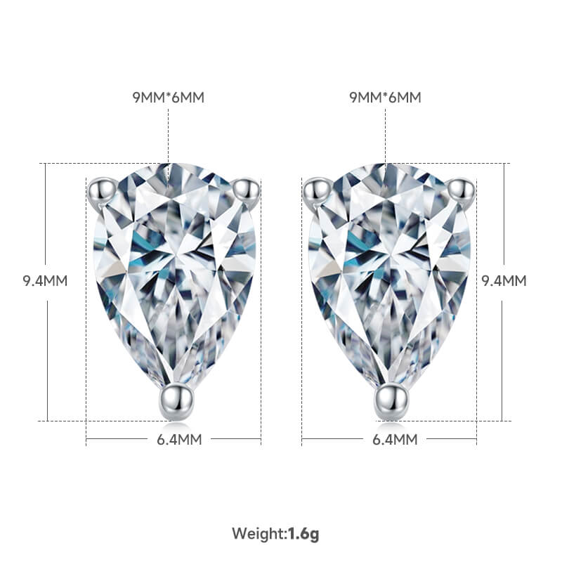 Pear cut solitaire Moissanite earrings stud