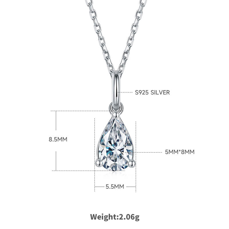 Pear cut solitaire Moissanite pendant necklace