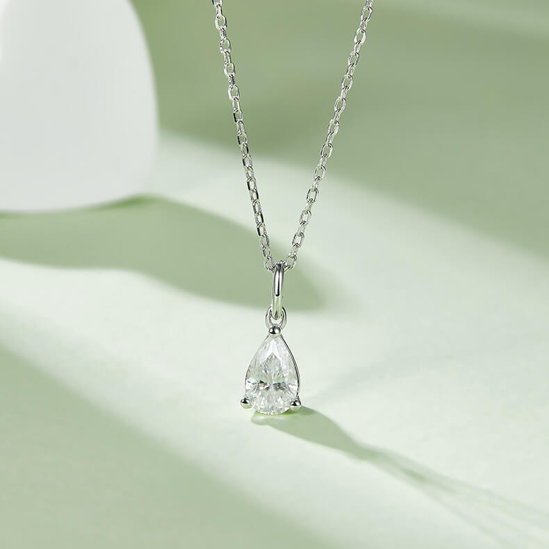 Pear cut solitaire Moissanite pendant necklace
