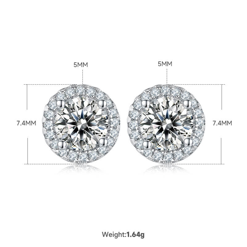 Round cut Halo Moissanite earrings stud