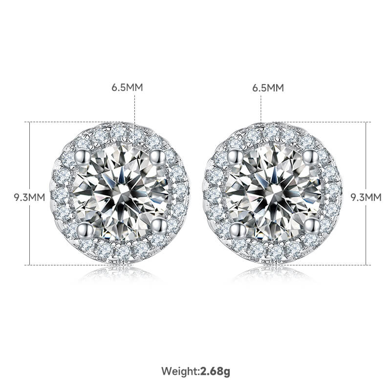Round cut Halo Moissanite earrings stud