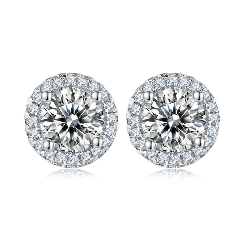 Round cut Halo Moissanite earrings stud