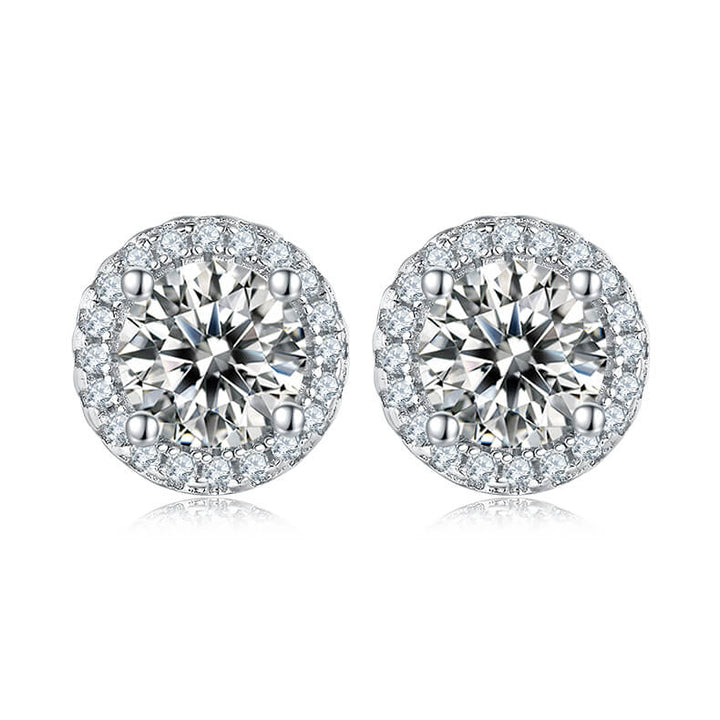 Round cut Halo Moissanite earrings stud