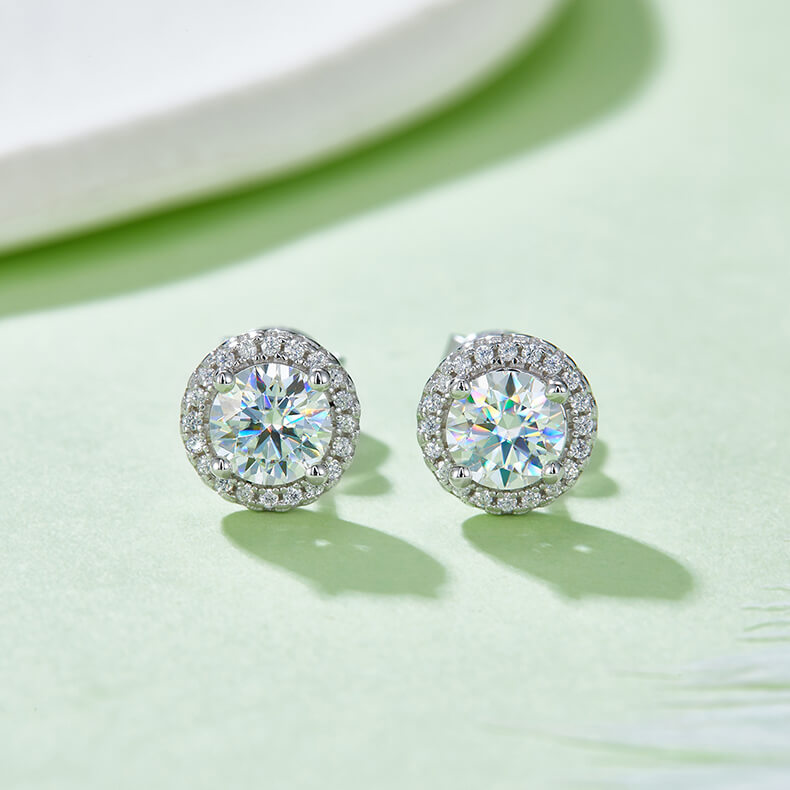 Round cut Halo Moissanite earrings stud
