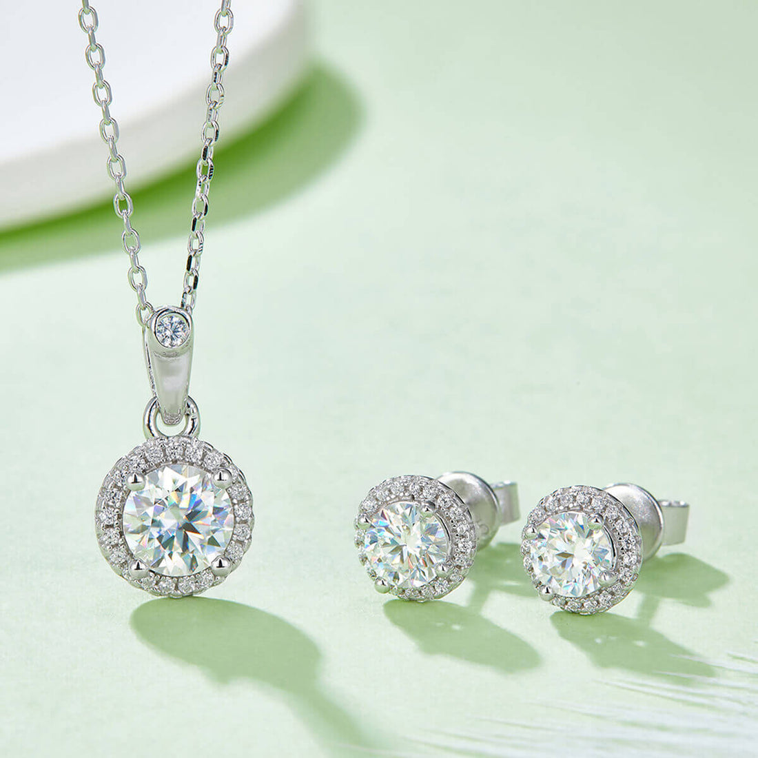 Round cut Halo Moissanite earrings stud