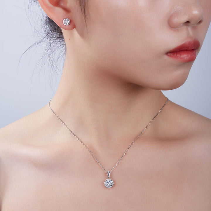 Round cut Halo Moissanite earrings stud