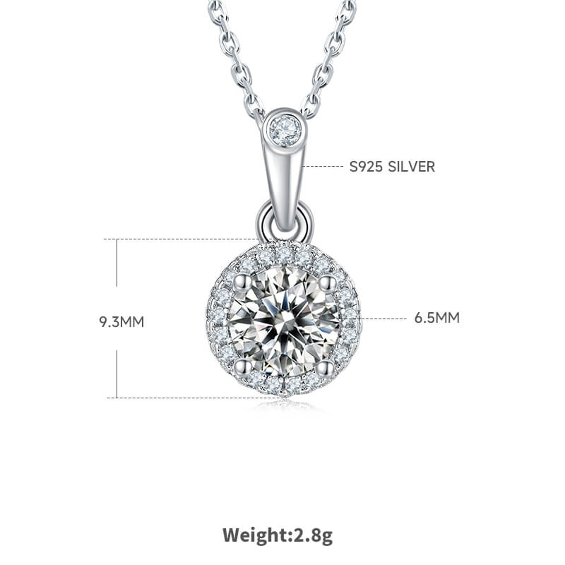 Round cut Halo Moissanite pendant necklace