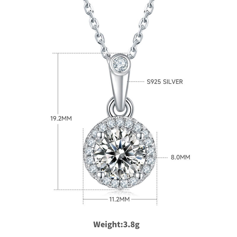 Round cut Halo Moissanite pendant necklace