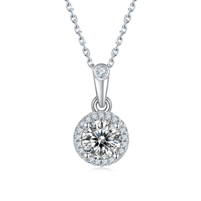 Round cut Halo Moissanite pendant necklace