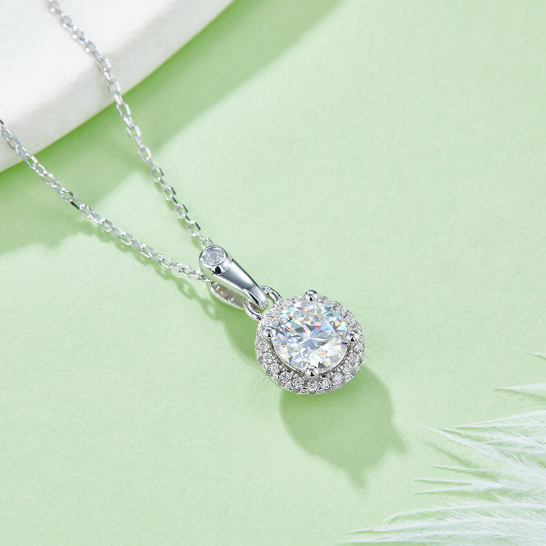 Round cut Halo Moissanite pendant necklace