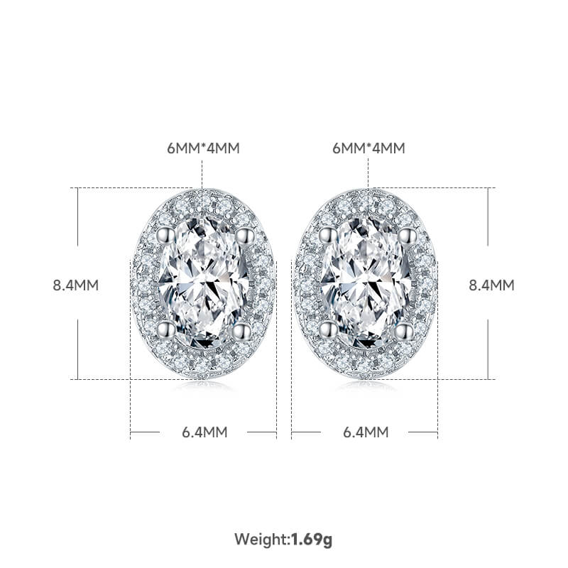 Oval cut Halo Moissanite earrings stud