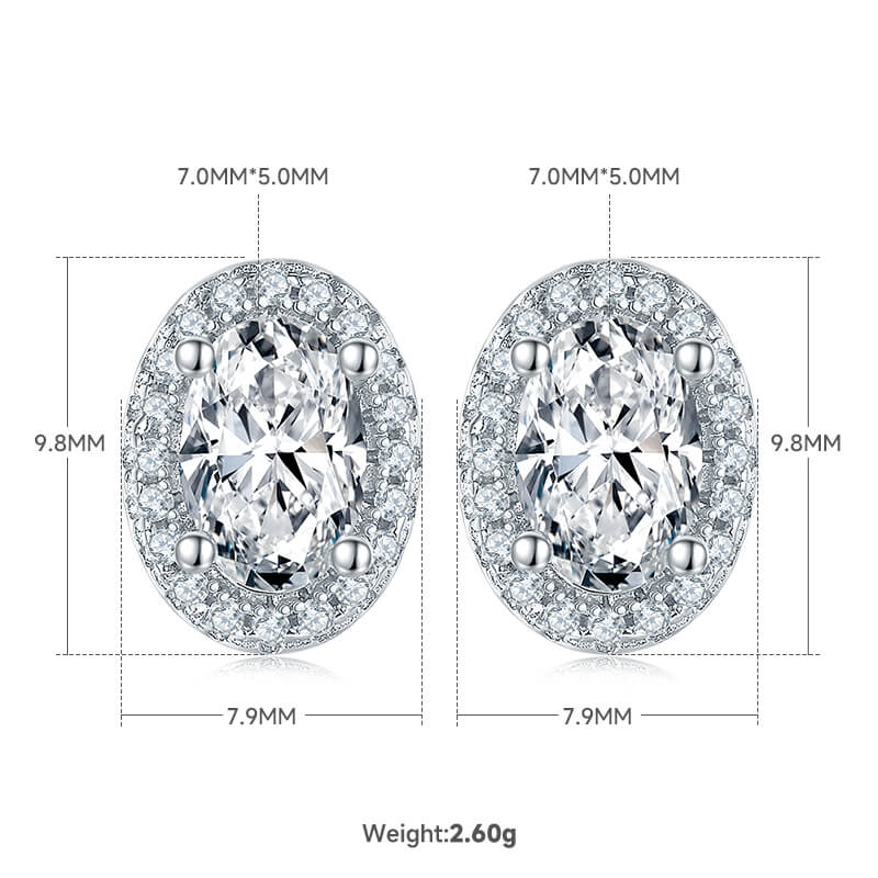 Oval cut Halo Moissanite earrings stud