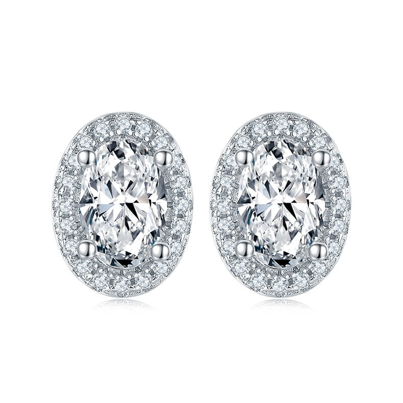 Oval cut Halo Moissanite earrings stud