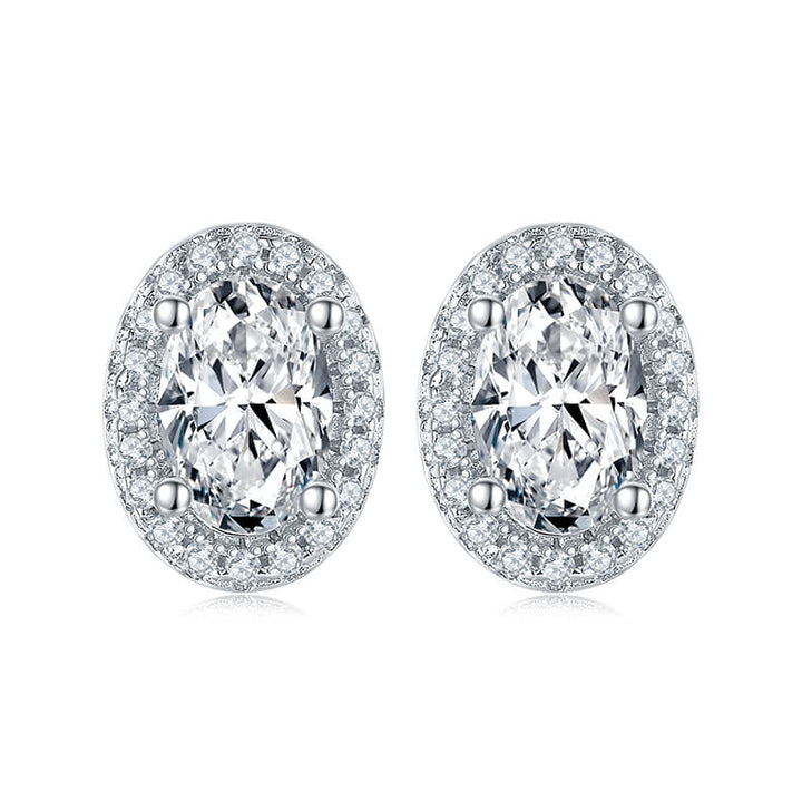Oval cut Halo Moissanite earrings stud
