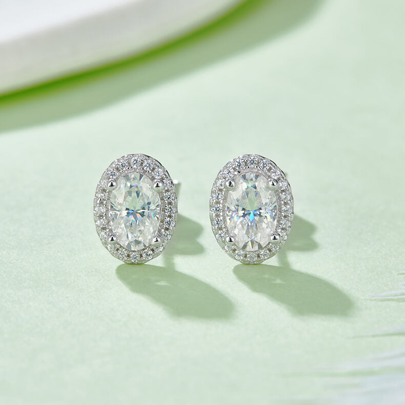 Oval cut Halo Moissanite earrings stud