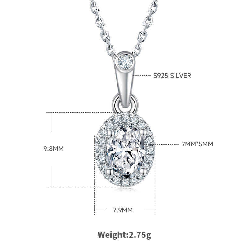 Oval cut Halo Moissanite pendant necklace
