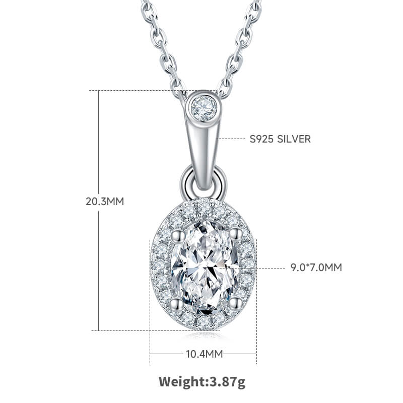 Oval cut Halo Moissanite pendant necklace