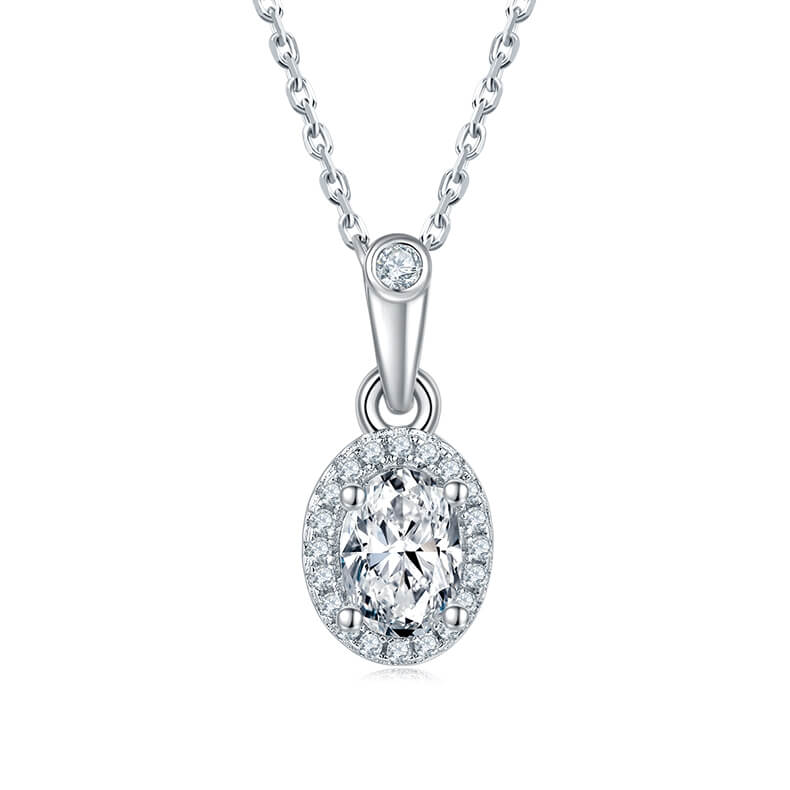 Oval cut Halo Moissanite pendant necklace