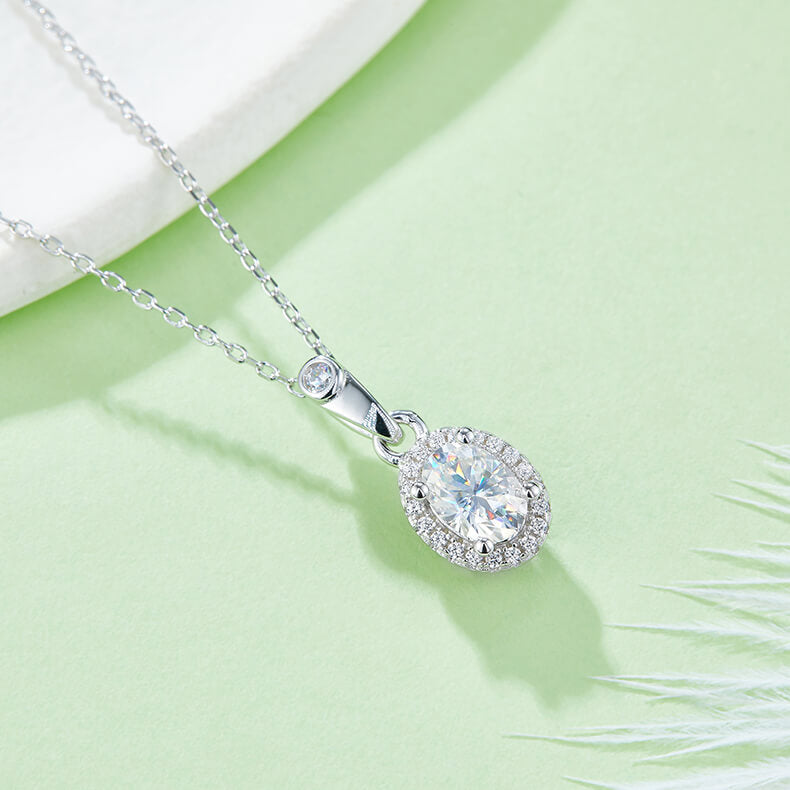 Oval cut Halo Moissanite pendant necklace