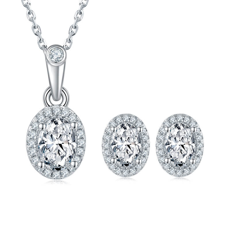 Oval cut Halo Moissanite pendant necklace