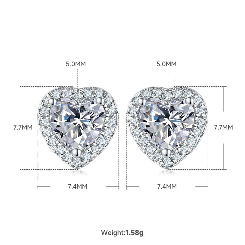 Heart cut Halo Moissanite earrings stud