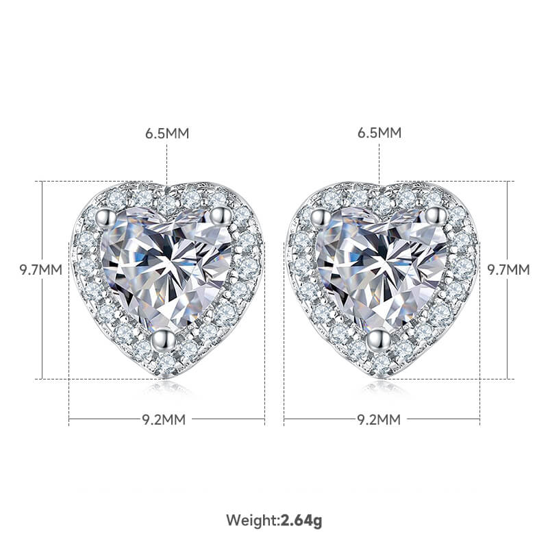 Heart cut Halo Moissanite earrings stud