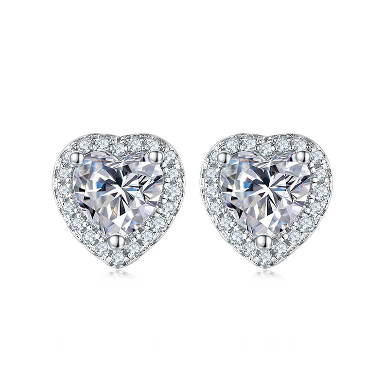Heart cut Halo Moissanite earrings stud