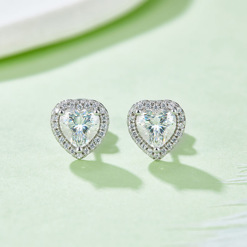 Heart cut Halo Moissanite earrings stud