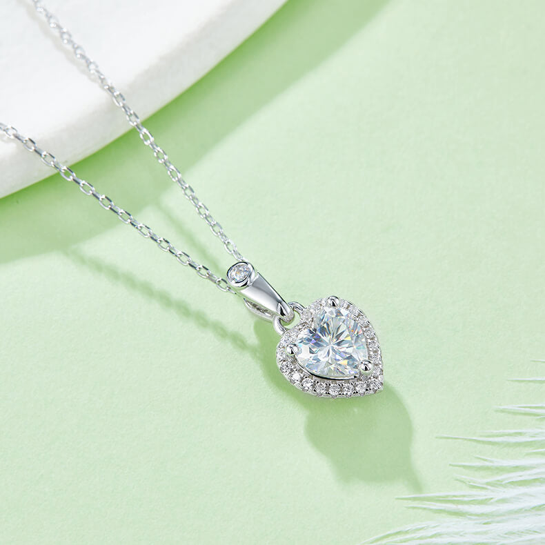 Heart cut Halo Moissanite pendant necklace