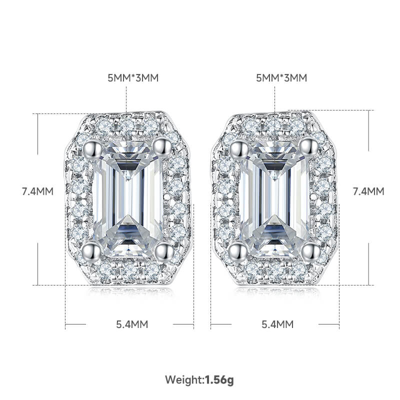 Emerald cut Halo Moissanite earrings stud
