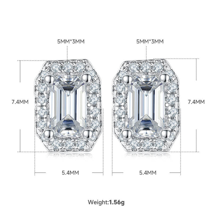 Emerald cut Halo Moissanite earrings stud