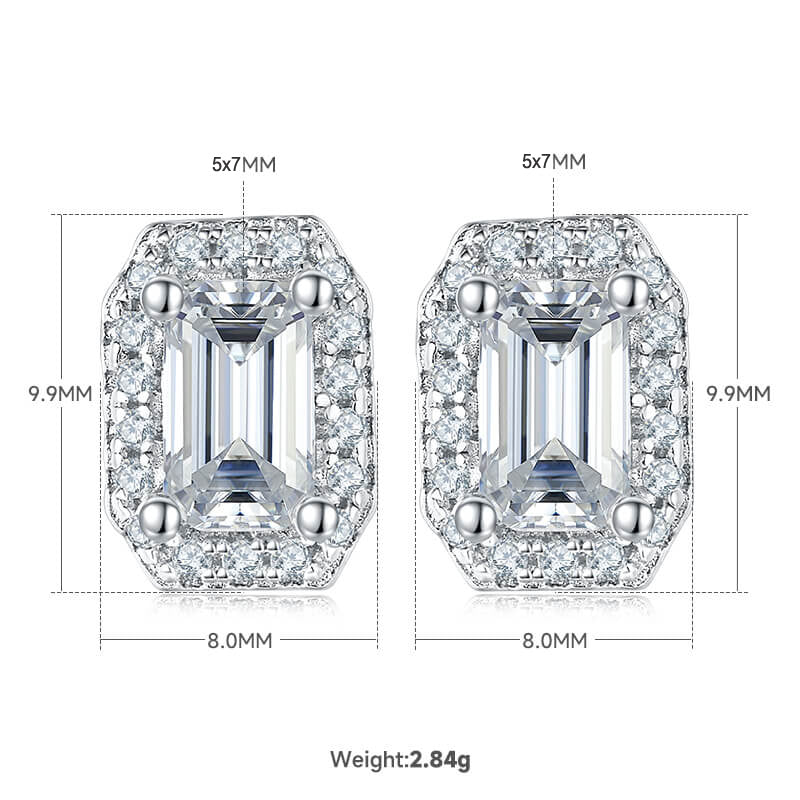 Emerald cut Halo Moissanite earrings stud