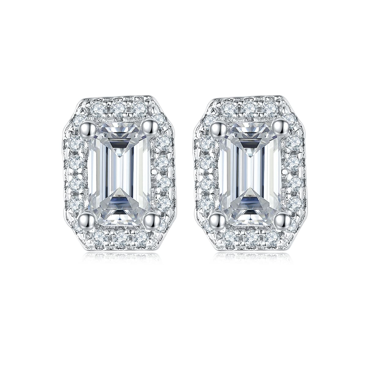 Emerald cut Halo Moissanite earrings stud