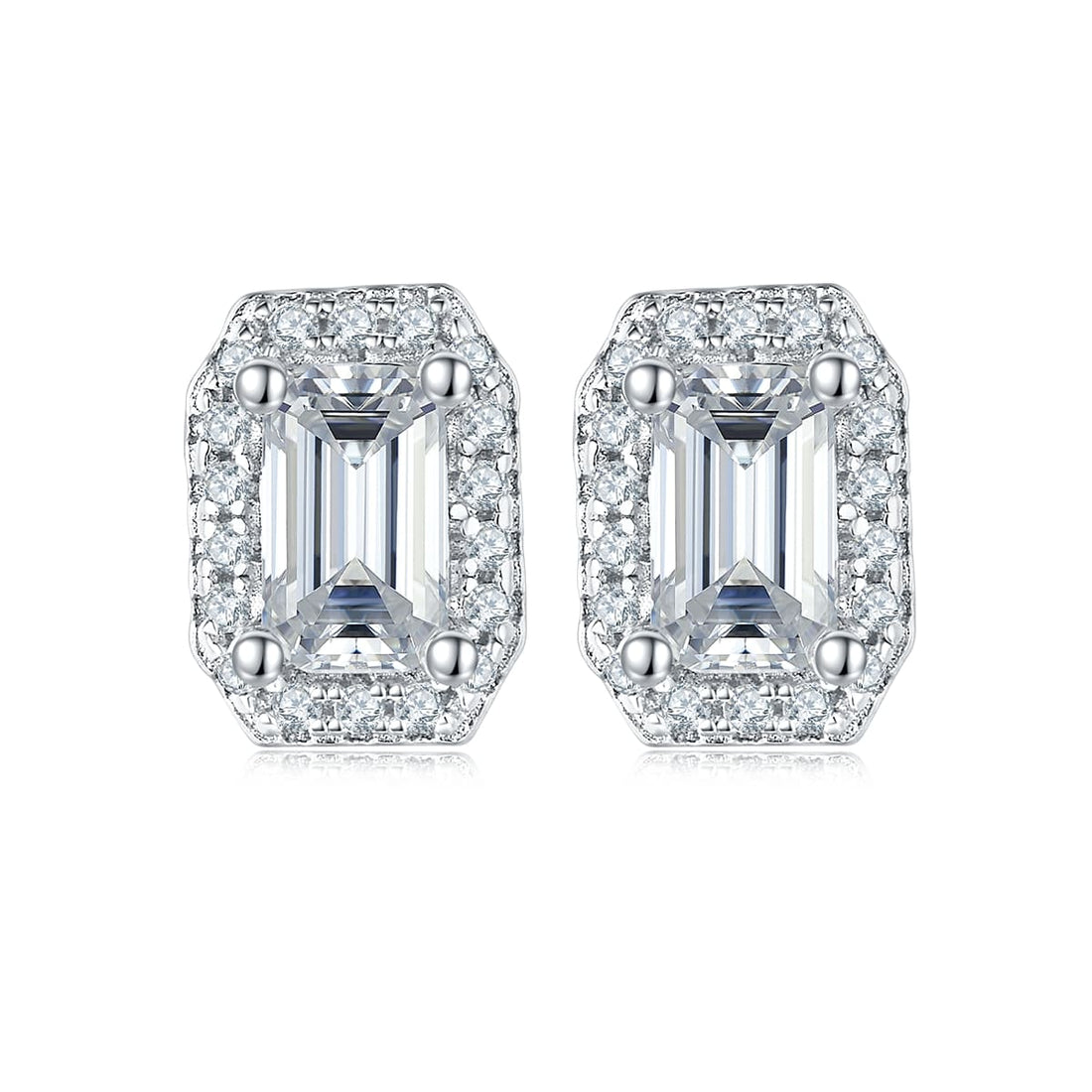 Emerald cut Halo Moissanite earrings stud