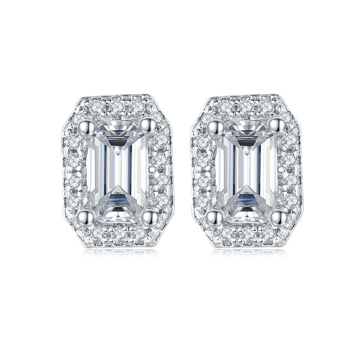Emerald cut Halo Moissanite earrings stud