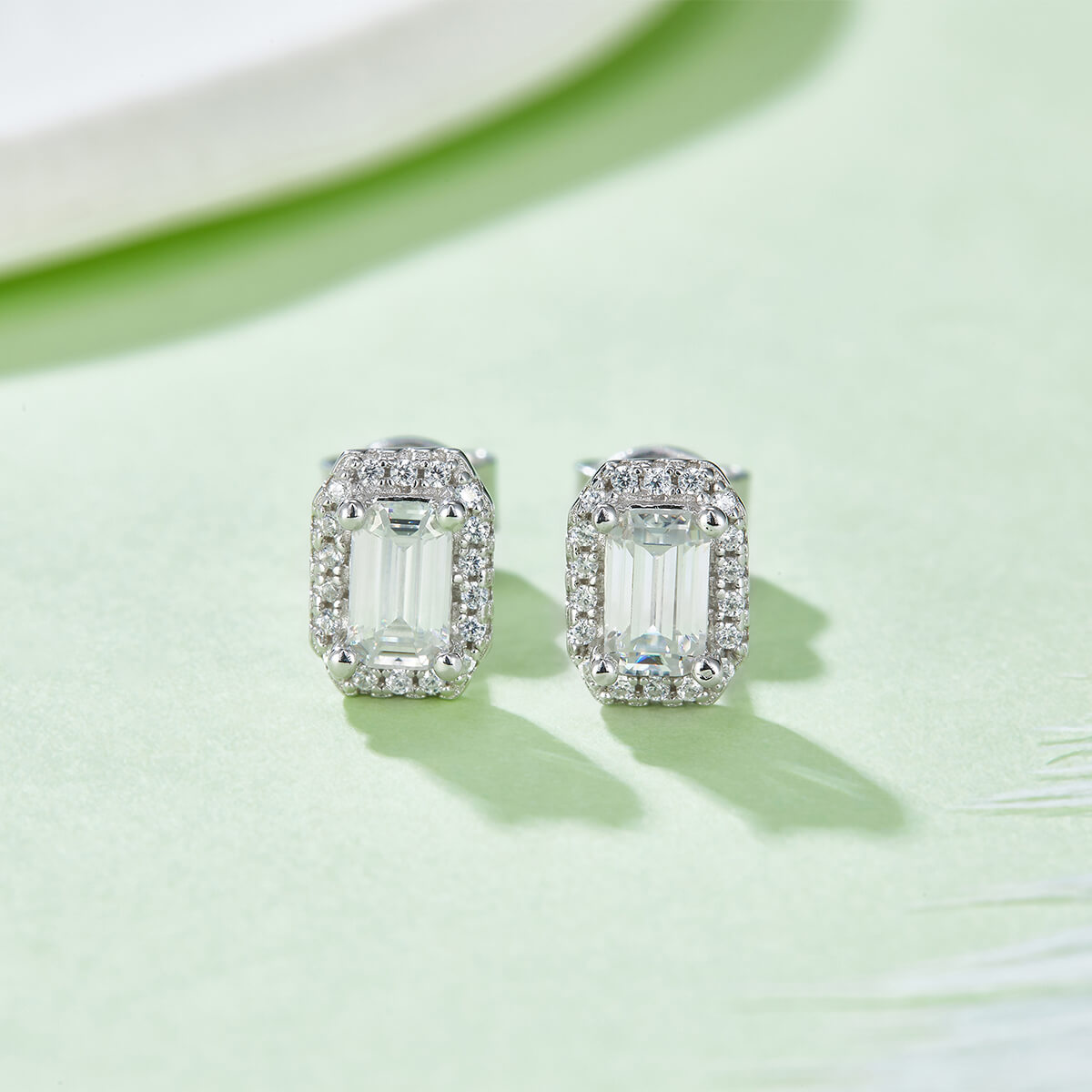 Emerald cut Halo Moissanite earrings stud