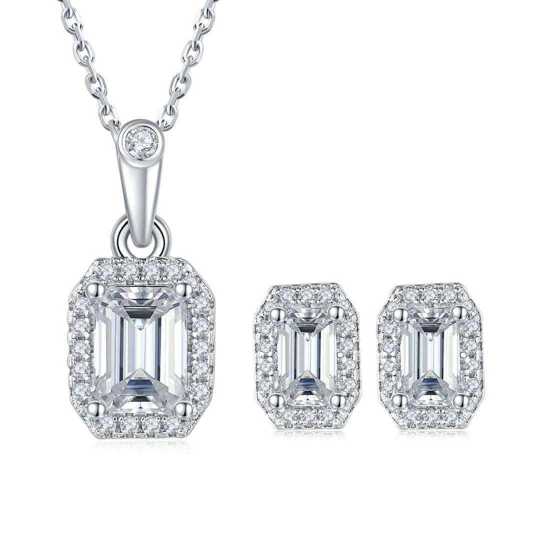 Emerald cut Halo Moissanite earrings stud