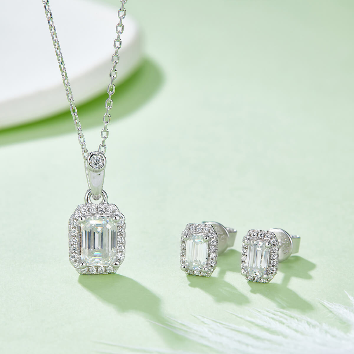 Emerald cut Halo Moissanite earrings stud