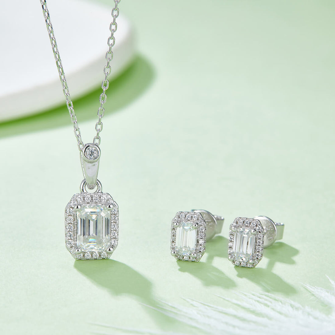 Emerald cut Halo Moissanite earrings stud