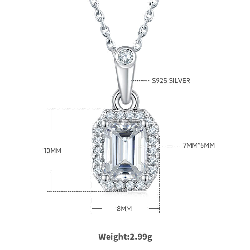Emerald cut Halo Moissanite pendant necklace