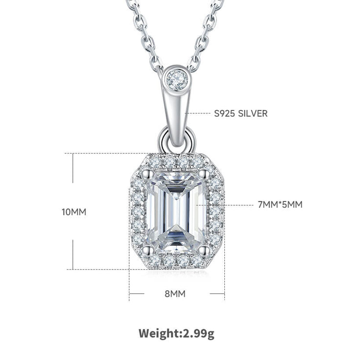 Emerald cut Halo Moissanite pendant necklace
