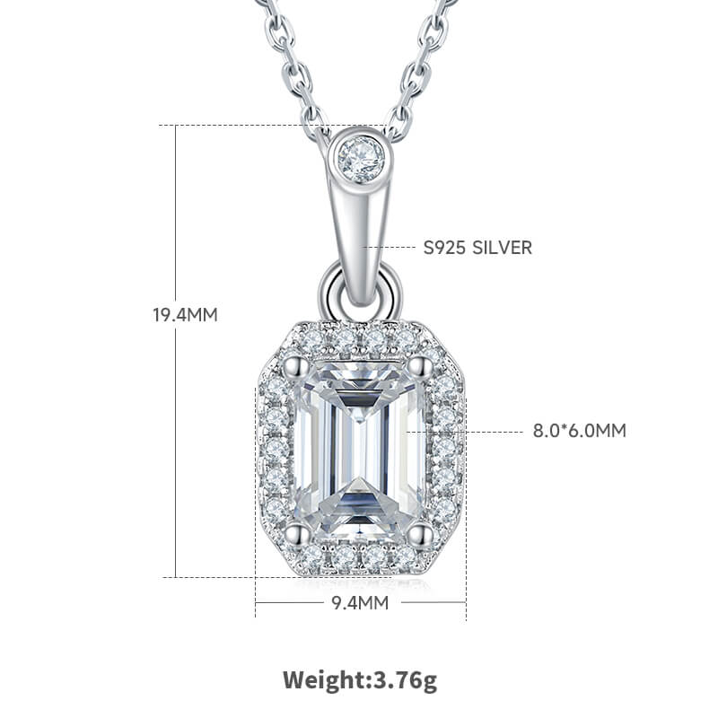 Emerald cut Halo Moissanite pendant necklace