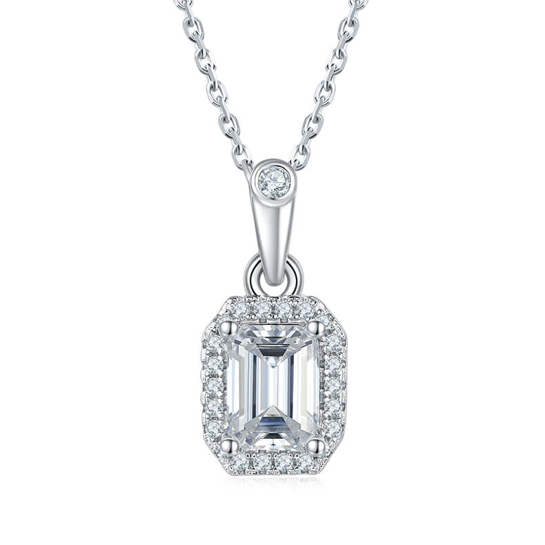 Emerald cut Halo Moissanite pendant necklace