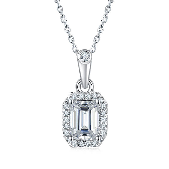 Emerald cut Halo Moissanite pendant necklace